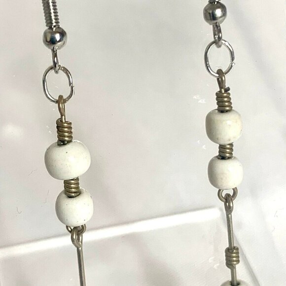 REIMAGINED Milk Glass Bead Hook Dangle Earrings - Picture 2 of 4